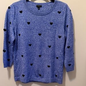 Talbots Blue Sweater with Black Heart Accents